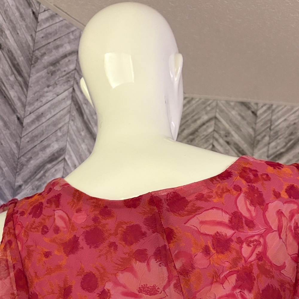 LAura Pink and Red Floral Ruffle dress- see measurements - Picture 8 of 8